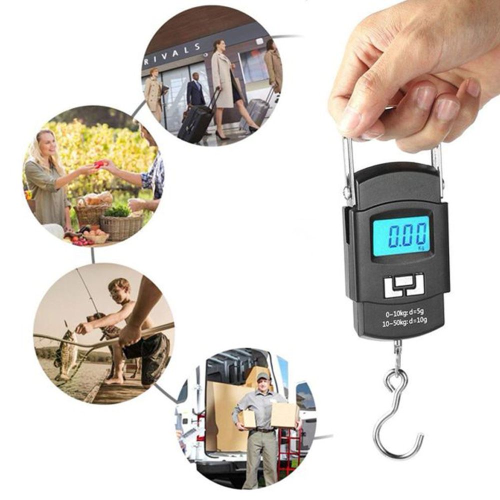 Digitale Kofferwaage Waage LCD Anzeige Gepäckwaage Fischwaagen Hängewaage Handwaage Großem LCD-Anzeige Reisewaage bis 50kg Reisen Gepäck Schwarz Retoo