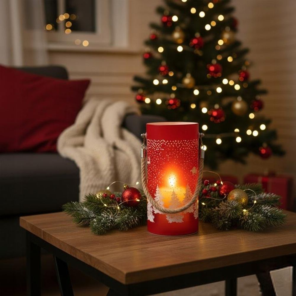 Weihnachts-Glaslaterne, Weihnachtsgeschenk FCL-10 rot-gold L Forever Light
