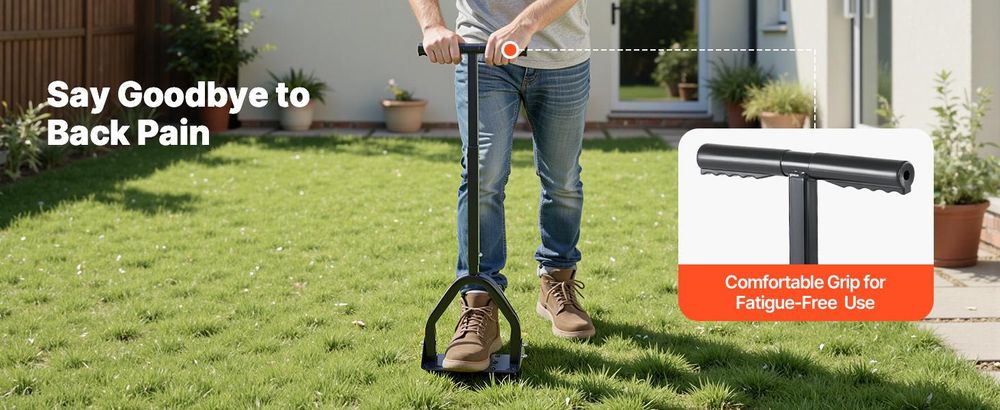 VEVOR Rasenlüfter 23,5 cm Manuell, Aerifizierer für Rasen mit 15 Eisen Spikes Langem T-Griff Breiter Platte, Bodenbelüften Werkzeug Rasenbelüfter für Verdichtete Böden Rasenpflege Hof Garten, Schwarz