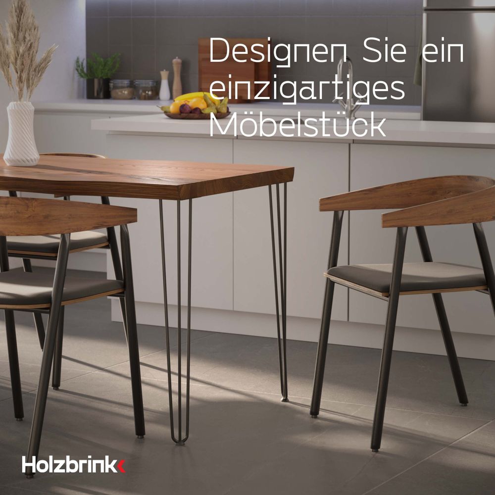HOLZBRINK 4 x Hairpin Tischbeine Metall 3-Stangen, Hairpin Leg Möbelfuß, Schwarz, 100 cm, HLT-13A-100-9005
