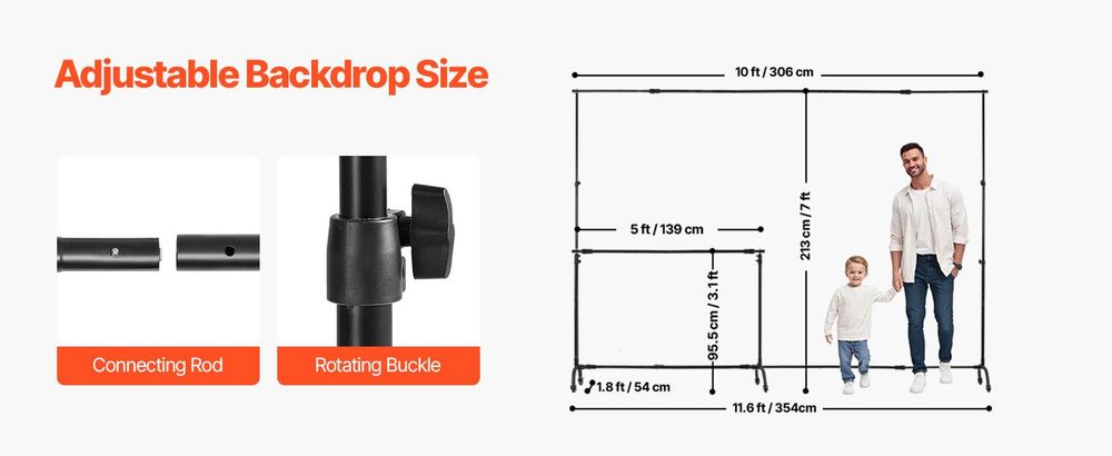 VEVOR Hintergrundständer, 10 x 10 ft verstellbarer Fotohintergrundständer-Kit, tragbarer Hintergrundständer mit 4 Querträgern, robuster Projektorleinwandständer, für Hochzeit, Foto-Video-Studio & Party, Abnehmbare Basis, 213x300 cm-a