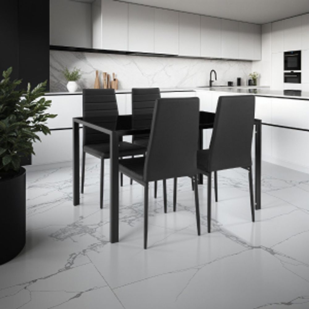 tectake® Esszimmergruppe Berlin 5-teilig gepolstert mit Kunstlederbezug
