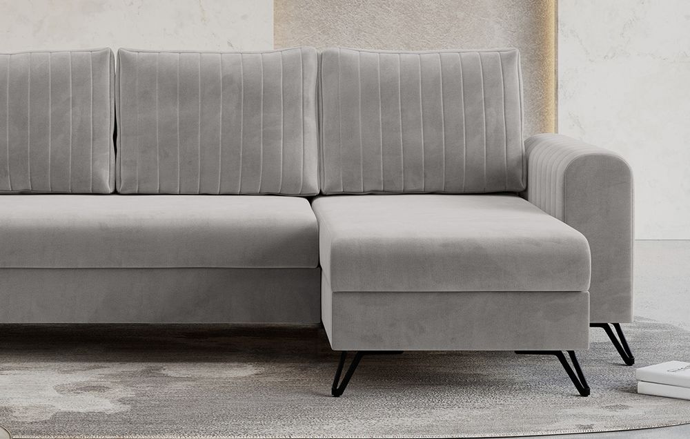 graues Ecksofa aus strukturiertem Stoff