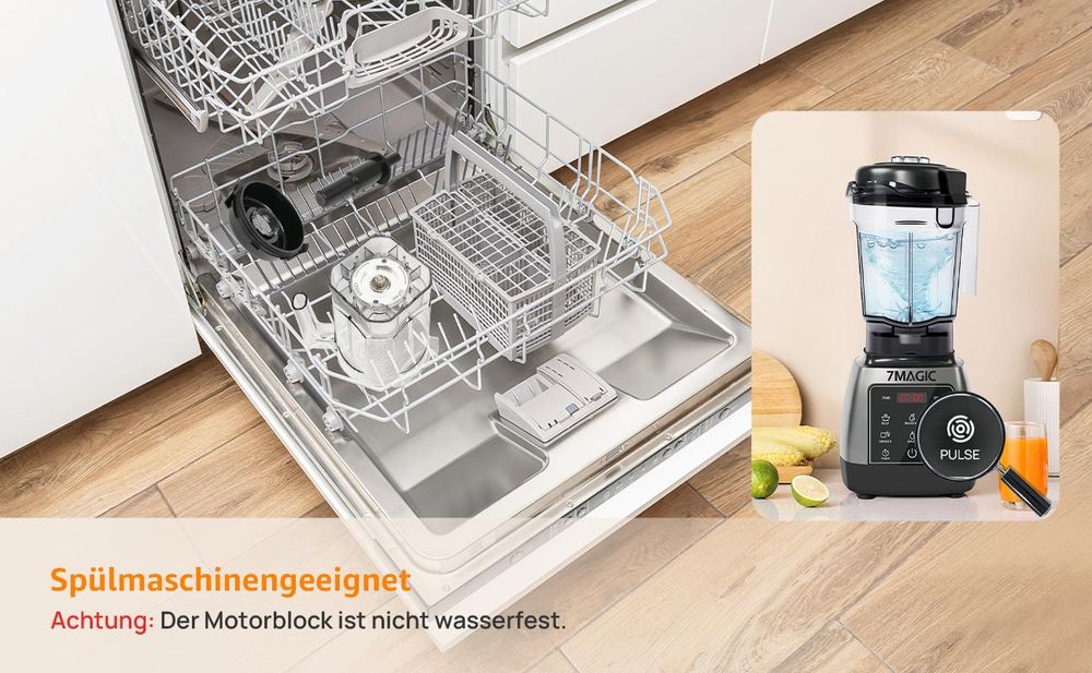 7MAGIC 2000W Standmixer, Mixer 2L BPA Free mit 5 einstellbaren Geschwindigkeiten, 24.000 U/min - Pulsfunktion, Timer, Mixer mit Display, 6 Messer aus Edelstahl, Schwarz
