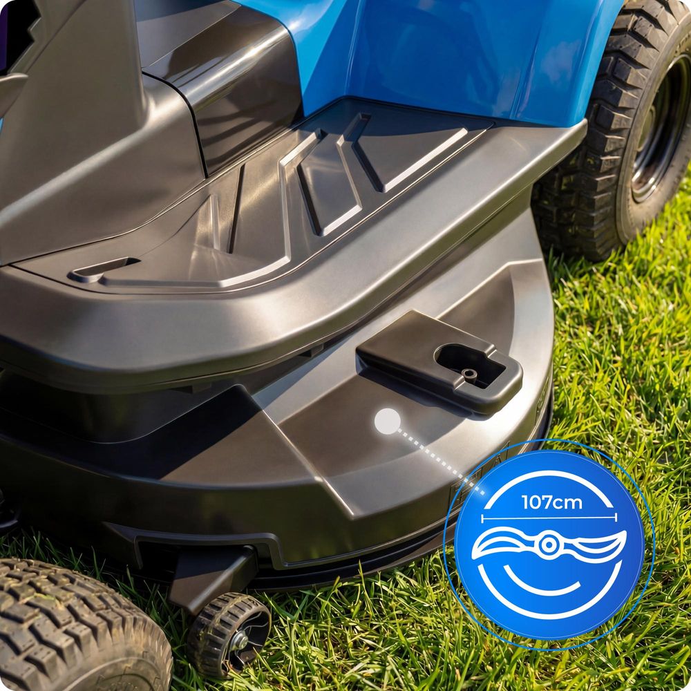 Gartentraktor HEXWELT HW-TR-586 mit Loncin 586 cm³ V2-Motor 16,5 PS Hydrostat 107 cm Schnittbreite 250 L Fangkorb LED