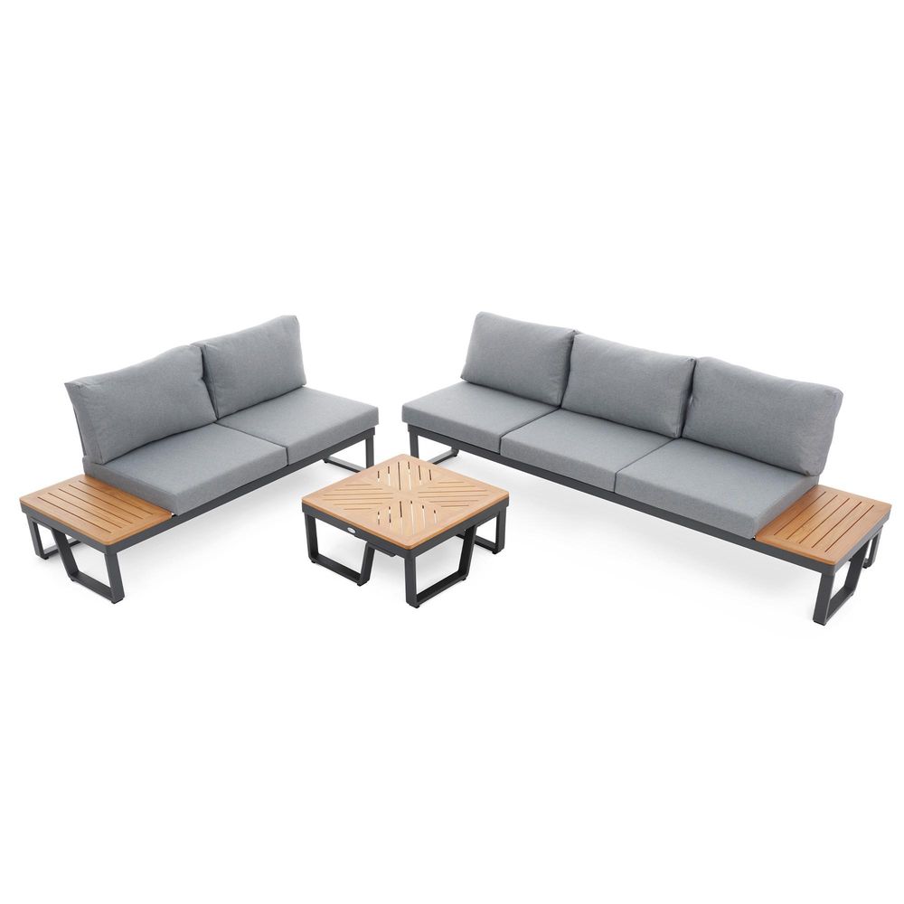 di volio Gartenmöbel Set Veledo, Garten Möbel für Outdoor - wetterfest & bequem, aus Aluminium und Holz, 2-Sitzer & 3-Sitzer Sofa und Couchtisch