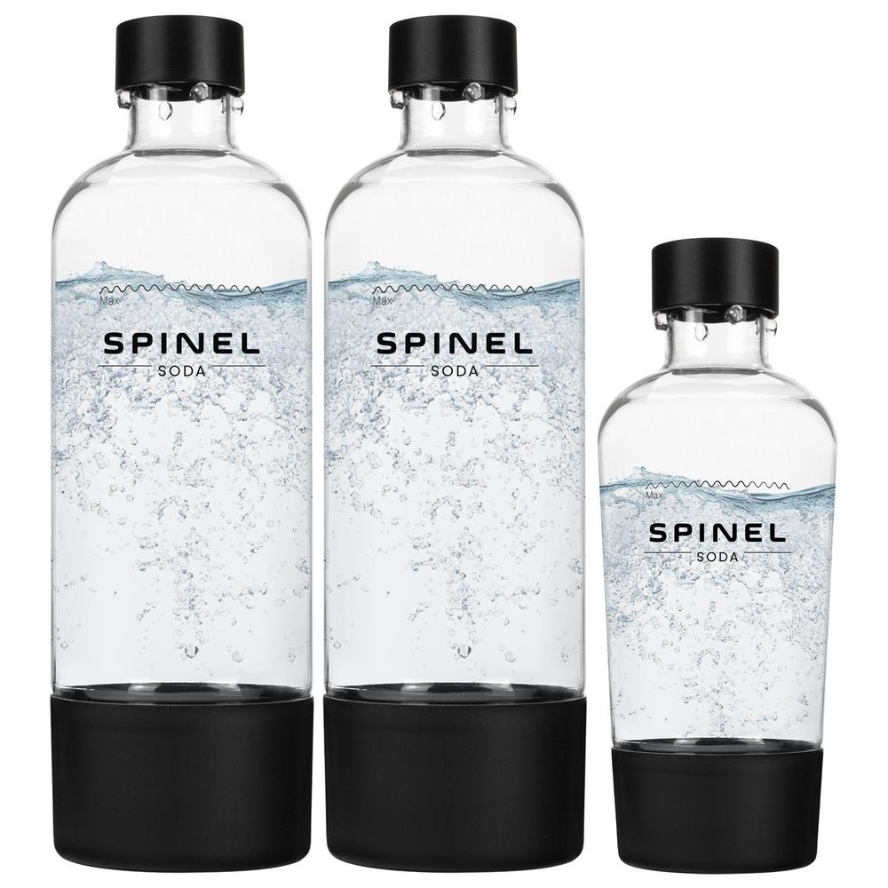 SpinelSoda BubbleON Wassersprudler + SpinelSoda Black 3 Flaschen, 500ml/1L + Bolero