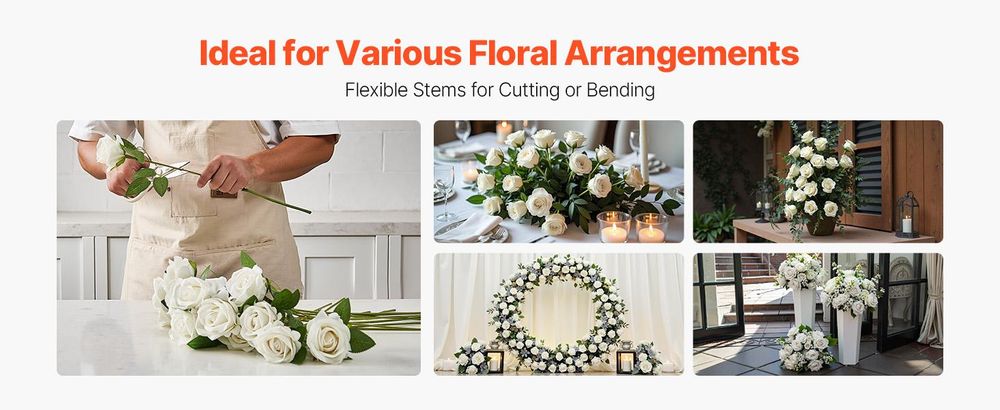 VEVOR Kunstblumen, 500 Stück Realistisch Aussehende Rote Schaumstoff Fake Rosen Großpackung, Künstliche Rote Brautdusche mit Stielen für DIY Hochzeitssträuße, Heim-Centerpieces Arrangements, Partytischdekorationen, 60 Stück, Weiß-a