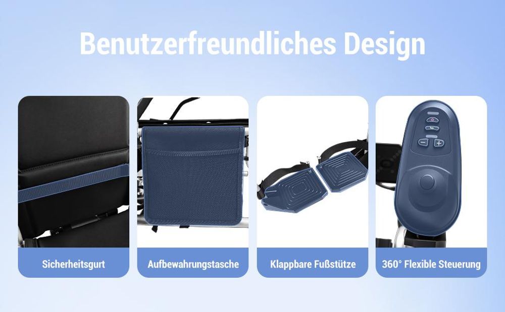 Elektrorollstuhl faltbar mit Joystick, Faltrollstuhl für Senioren, bequemer Sitz, Armlehnen, Fußstützen, bis 150 kg, Zuhause und Pflege