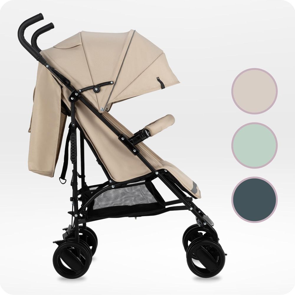 MoMi AKIRA – Ultraleichter Baby Kompaktbuggy 6,7 kg mit verstellbarer Rückenlehne & Drehbügel, inkl. Tasche & Moskitonetz, bis 15 kg – Beige