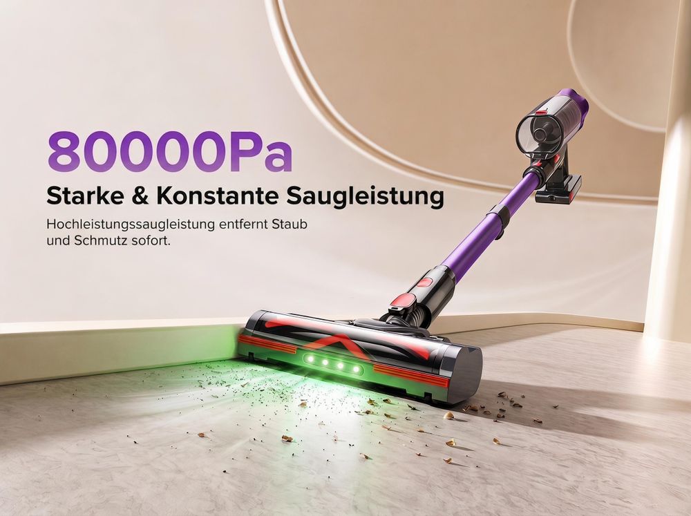 Lubluelu G20 80000Pa Akku Staubsauger Handstaubsauger Staubsauger Kabellos 450W Stielstaubsauger 60 Min Laufzeit mit Smart Display Anti Verwicklung