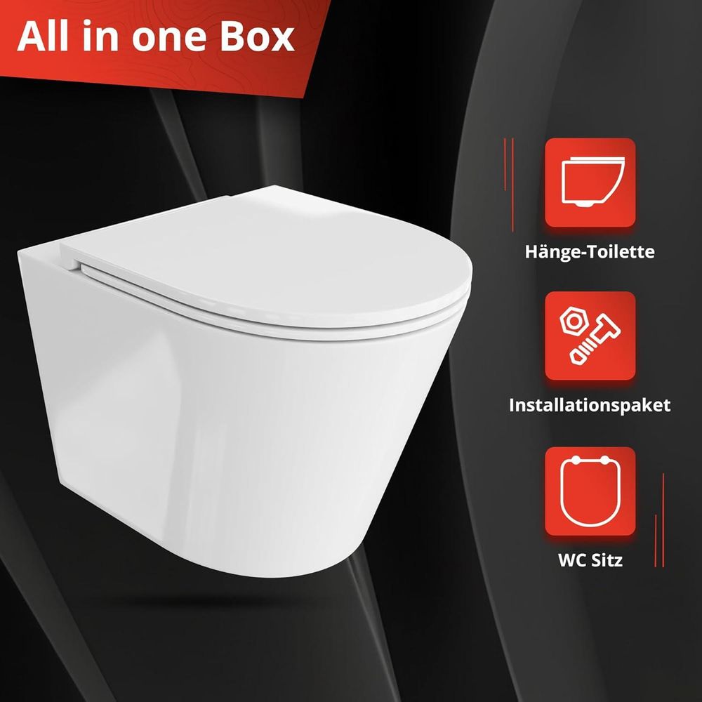 DOMINO Geberit Duofix Basic Vorwandelement + Wand-WC Tiefspül Galve Becken Weiß Spülrandlos + Bedienplatte Delta 25 für Doppelspülung | Komplett Set