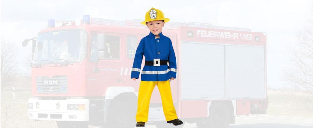 Kostüm-Set "Feuerwehrmann" - Feuerwehr kleiner Held, Kinderkostüm und Helm (104)