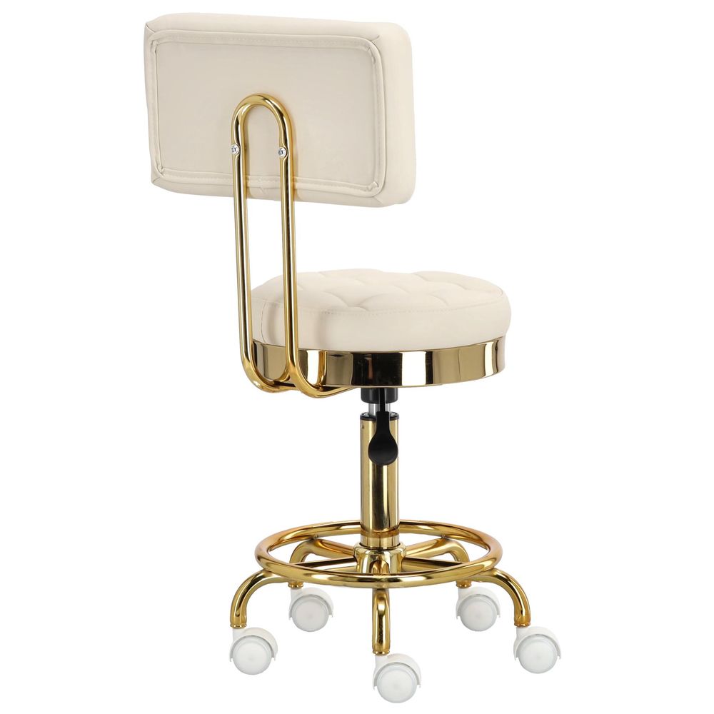 Tabouret d'esthétique avec dossier, tabouret de coiffure pivotant, siège rond réglable en hauteur,