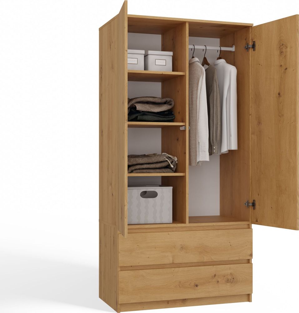 CDF Moderner Schrank Malwa SS-90 | Farbe: Eiche Artisan | Ideal für ein Schlafzimmer, Flur, Kinderzimmer oder Büro | Kleiderständer, Garderobenständer