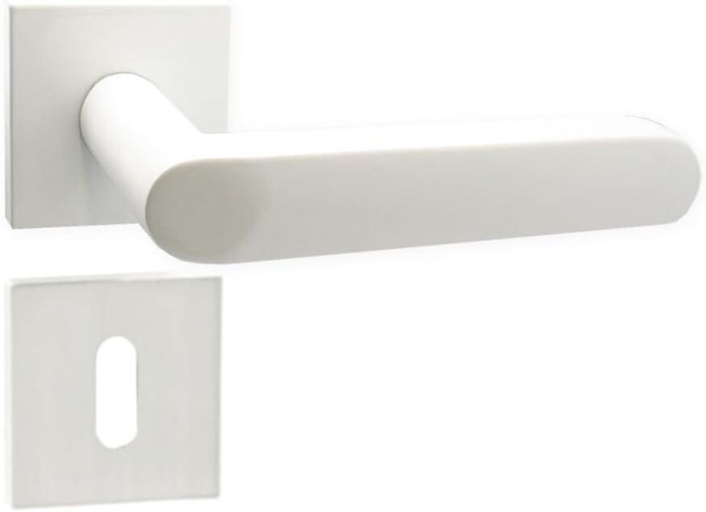 DOMINO Türgriff Drückergarnitur BB-Buntbart Set | quadratische Rosette | Türklinke für Zimmertür, Bürotür, Kellertür & Innentür | Türbeschläge aus Aluminium  |Weiß Türdrückergarnitur | DENVER-QR SLIM WHITE