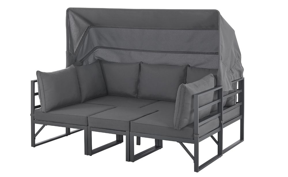 SVITA MAUI Gartenmöbel-Lounge-Set mit Dach Outdoor-Sofa Strandkorb-Sonneninsel Stahl Grau