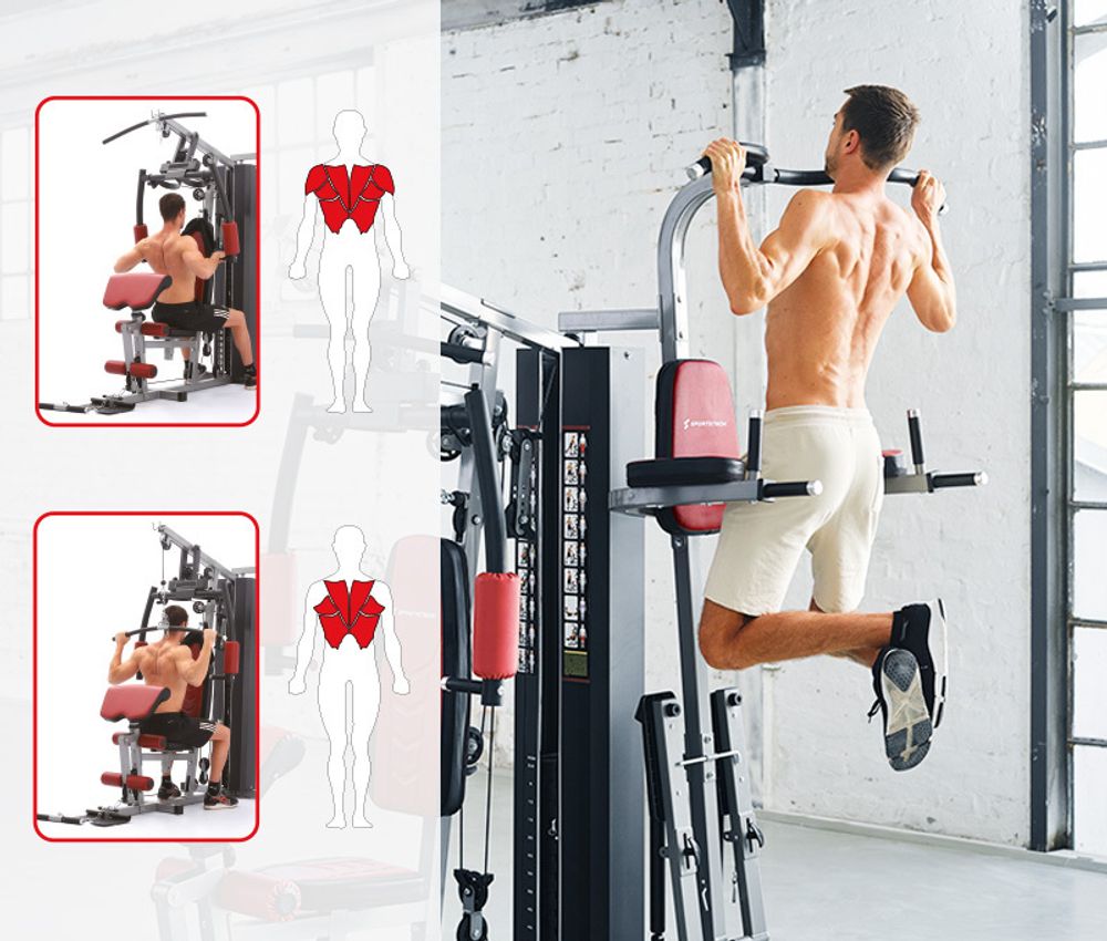 Sportstech Kraftstation HGX200 | 45 Übungen | Dip Station | EVA-Polster