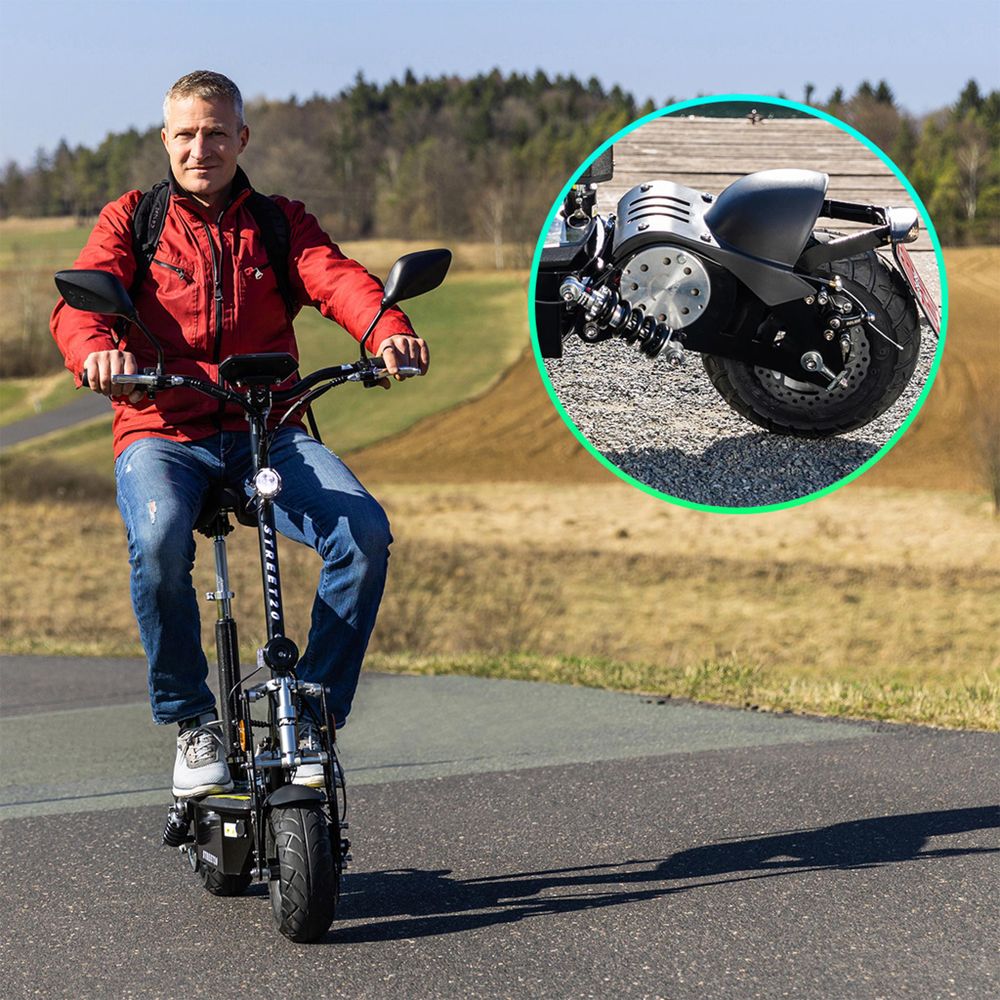 eFlux E-Scooter Street 20 Pro | Scooter Klappbar - Elektro Roller - Straßenzulassung - Sitz höhenverstellbar - E-Roller - 20 km/h - 500 W (Schwarz)
