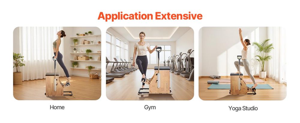VEVOR Pilatesstuhl, Split-Pedal Stabilitätskombinationsstühle mit Griffen, Gummiholzrahmen Yoga Fitness Trainer, Übungsreformer, Pilates Widerstands-Workout-Ausrüstung, für das Home Gym Studio Workout