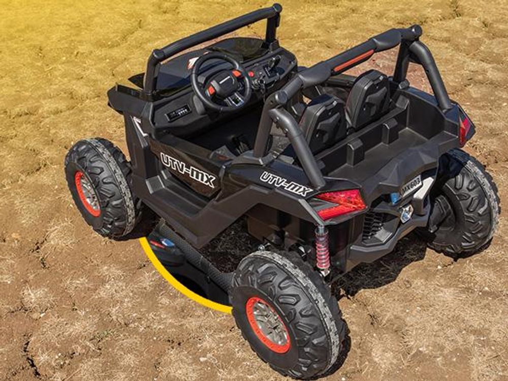 Actionbikes Motors UTV Buggy MX | 4x4 Allrad - Kinder Elektro Auto - 2,4 GHz Fernbedienung - 2 x 12 V Motoren - USB - AUX - Bluetooth (Schwarz)
