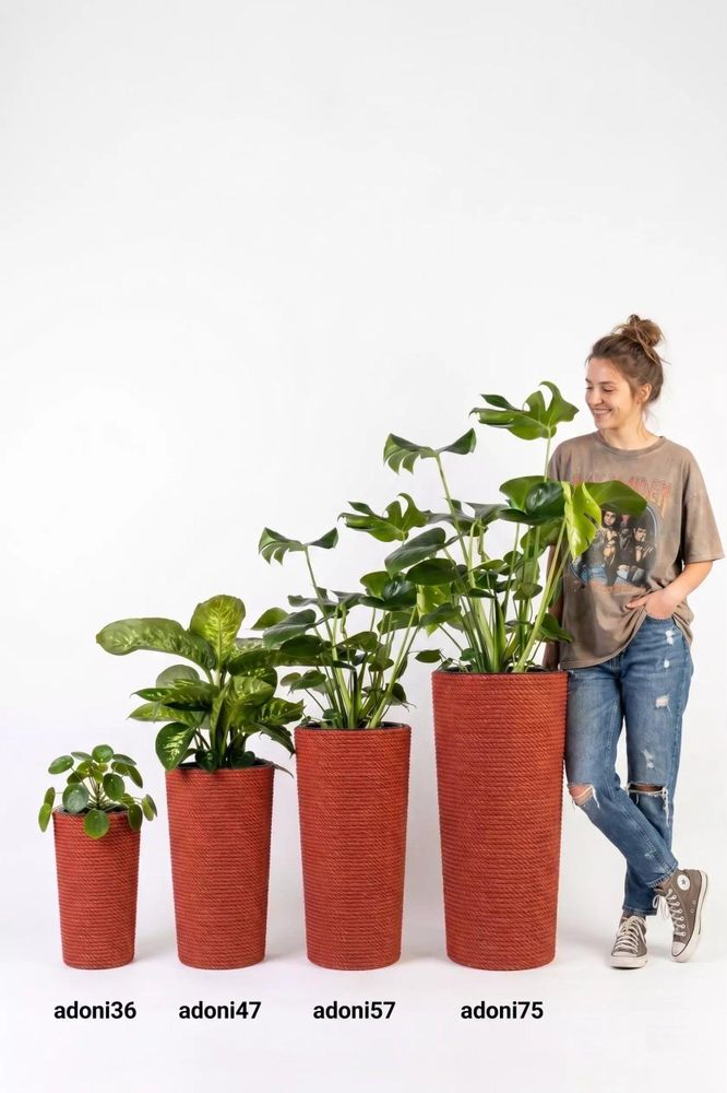 Adoni Jute Blumentopf Rot 28x47 cm - Pflanzkübel mit Einsatz Handgemacht Übertopf Hoch Blumenkübel Pflanzgefäß Boho Wohnzimmer Zimmerpflanzen Rund