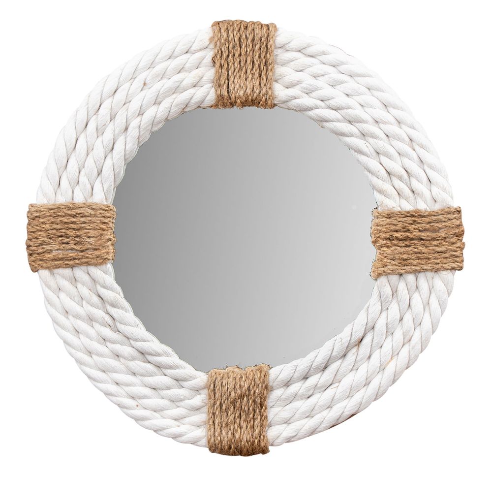 Spiegel Ø30cm Rund Weiß Natur Maritim Jute Seil Wandspiegel Flurspiegel Wanddeko Boho
