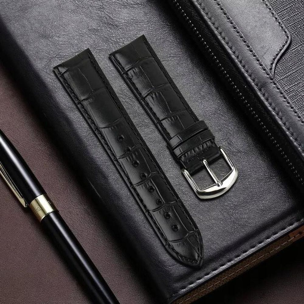 Lederarmband Für Smartwatch 20Mm Universal Schwarz + Federsteg