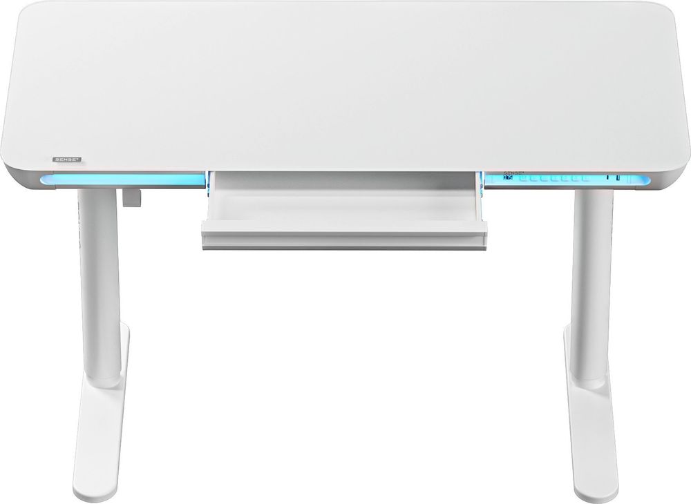 SENSE7 NOMO Höhenverstellbarer Schreibtisch Elektrisch 120x60 cm Weiß Glas Computertisch Gaming Tisch Stehpult Memory LED Schublade USB Ergonomisch