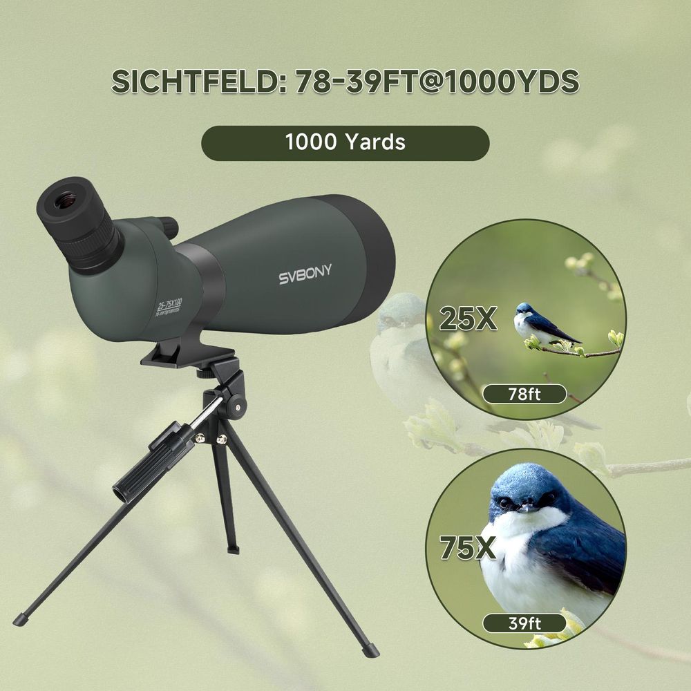 Svbony SV28A Spektiv 100mm, mit Upgrade-Stativ, HD BAK4 Porro Prisma FMC, Aluminium-Telefonadapter, Tragetasche für Sportschützen