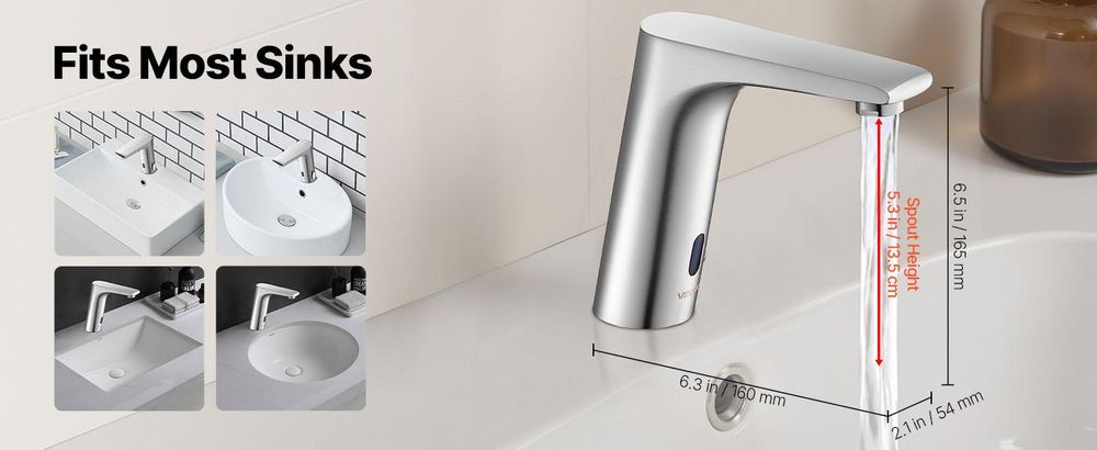 VEVOR Berührungslose Badezimmer-Wasserhahn, Automatischer Bewegungssensor-WC-Wasserhahn mit Lochabdeckplatte, Batteriebetrieben, Einstellbare Temperatur für 9,5 mm Rohr Gewerblicher Waschbecken, Matt Schwarz, Dual Control-i, Quadratischer Kopf L-Form