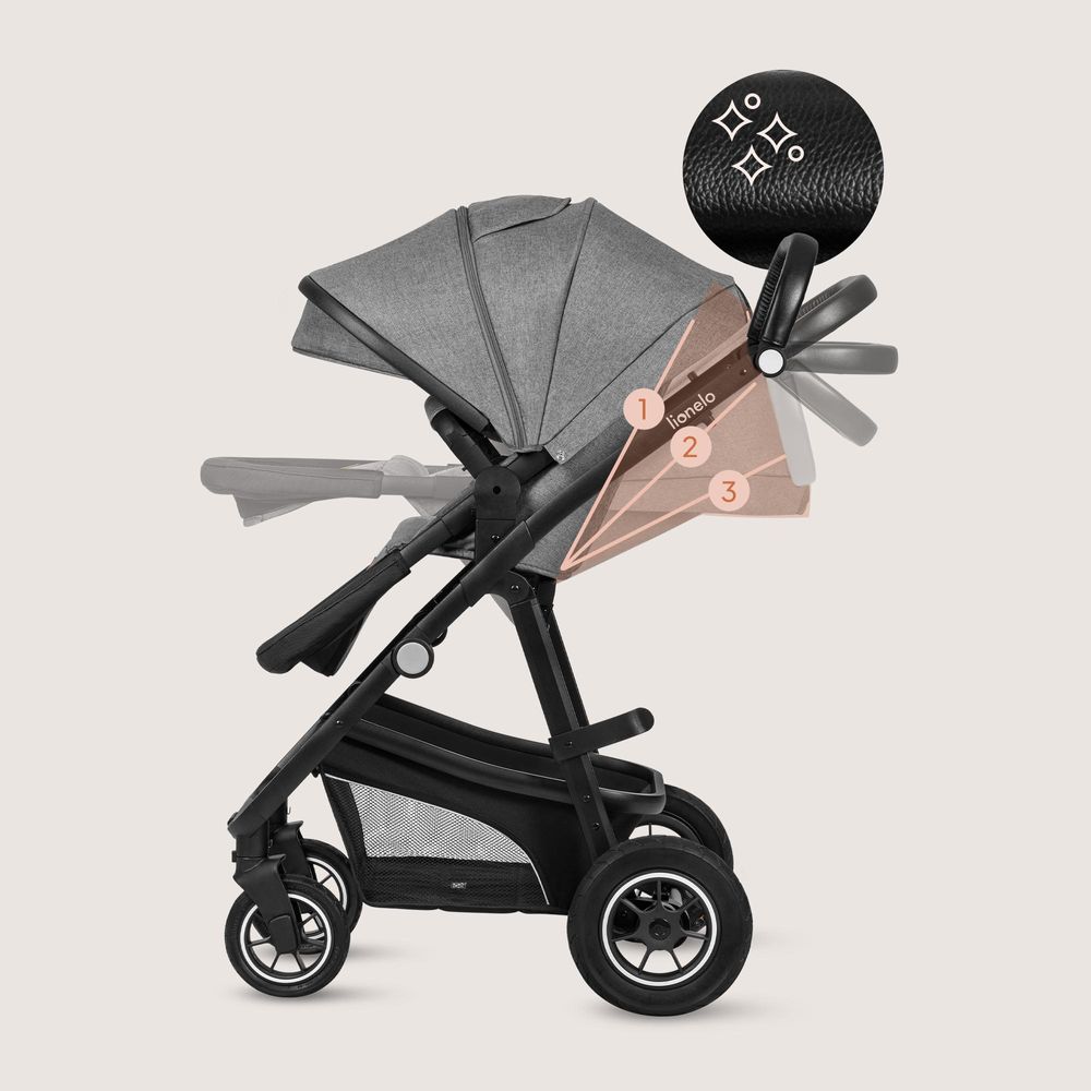 Lionelo Bianka 3in1 Kinderwagen, Autotransporter, Autositz, klappbar, Travel System Rückenlehne verstellbar 360o Räder Polsterung, Verdeck XXL-Grau