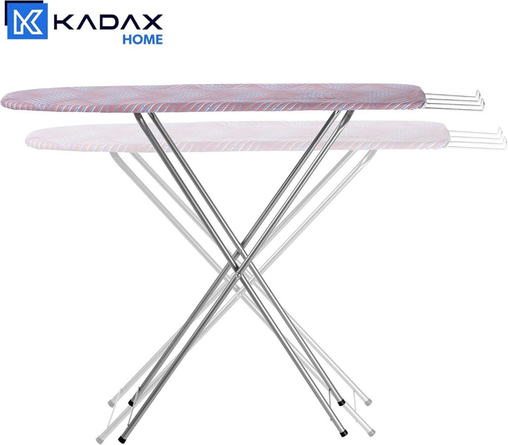 KADAX Bügelbrett mit Fach "Habo", Dampfbügeltisch, 104 cm, rote geometrische Muster