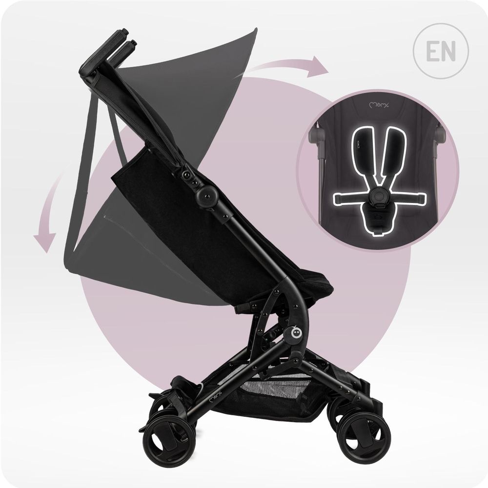 MoMi GRACE – Ultraleichter Baby Kompaktbuggy 6,2 kg mit Einhand-Faltung & Standfunktion, inkl. Rucksack, bis 15 kg – Schwarz