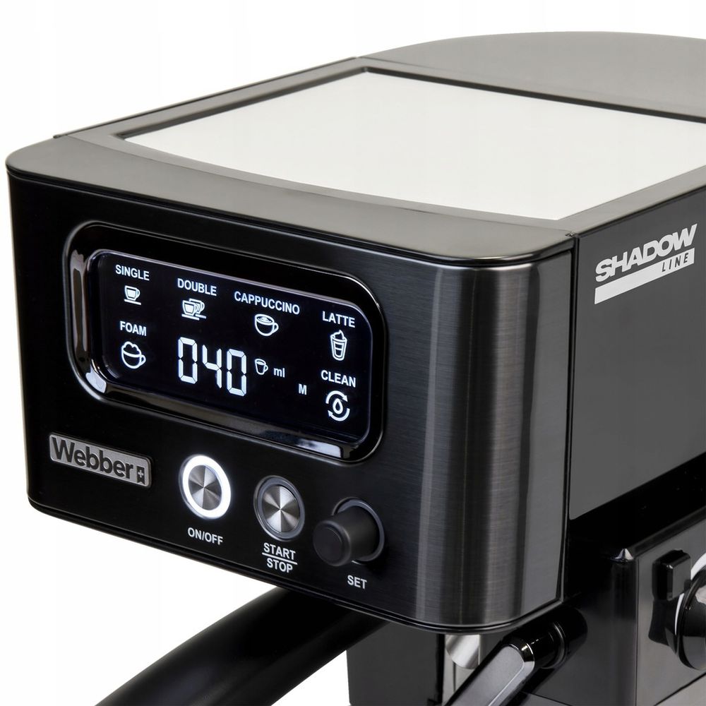 Halbautomatische Siebträgermaschine WEBBER BARISTA M5 – 15 bar Druck, Milchaufschäumer, LED-Panel, ideal für Espresso & Cappuccino