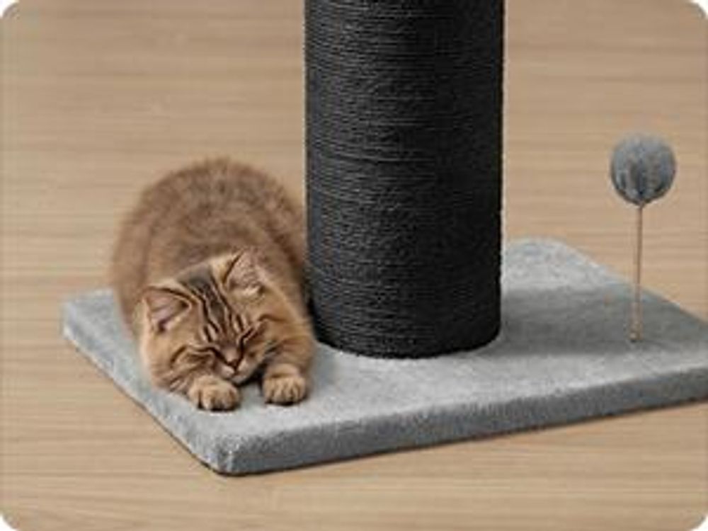 FEANDREA Katzenbaum, 17 cm dicker Stamm, Katzenbaum, Sisalstamm, mit Plüschball und Glocke, schwarz