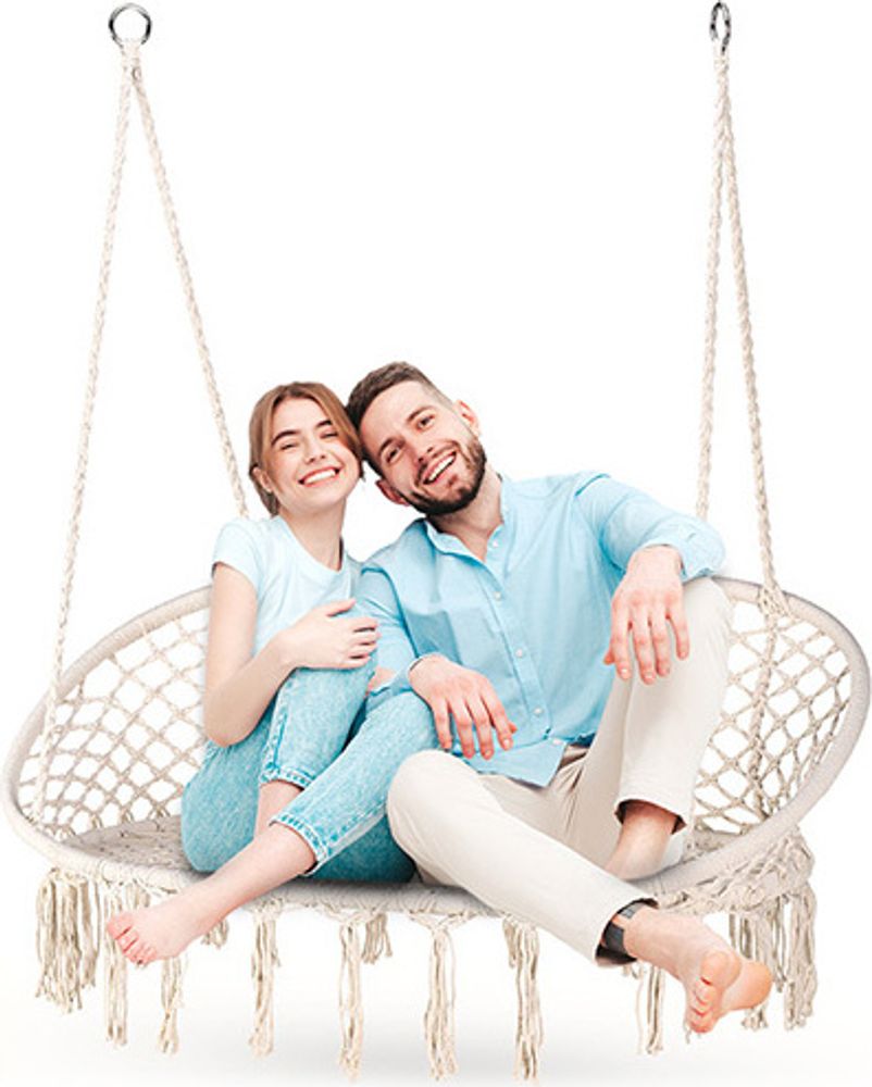 Hängesessel XXL für 2 Personen Sessel zum Aufhängen Hängekorb Schaukel für Garten, Terrasse, Balkon, Veranda Boho Stil