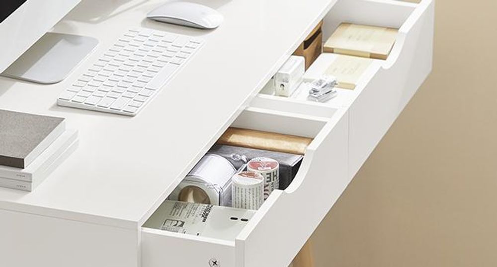 SoBuy Schreibtisch mit 2 Schubladen Kleiner Computertisch Kinderschreibtisch und Bürotisch mit Stauraum Möbel für Arbeitszimmer Weiß/Natur FWT40-WN
