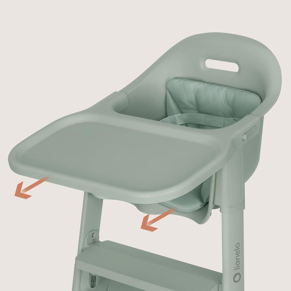 Lionelo Beny Baby Hochstuhl mit 3-Punkt-Gurt, verstellbarem Tablett & Fußstütze, platzsparend, 6–36 Monate bis 15 kg - Grün
