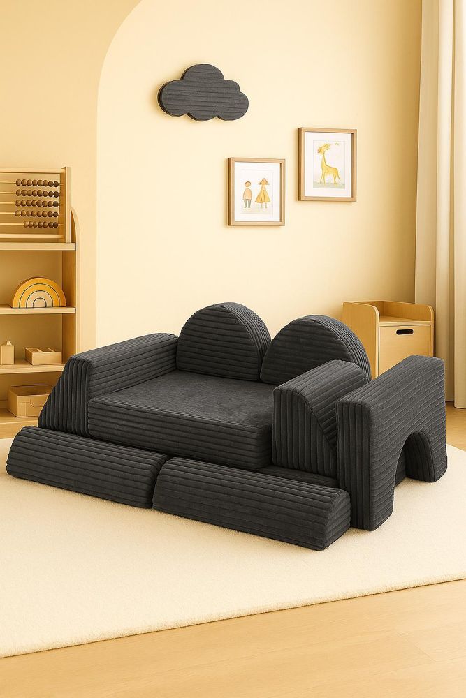 Spielsofa Kinder 11 tlg. modular – Kindersofa in Flanell Cord Optik - waschbarer Bezug, formstabil, erweiterbar, Kuschelecke und Indoor Spielplatz