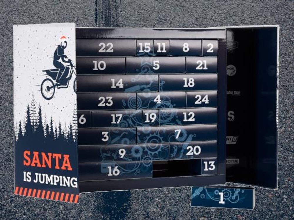 POLO Motorrad Adventskalender 2025, Limitierte Edition, Biker Geschenkbox mit 24 Türchen, Überraschungen im Wert von 200€, 42,5x41,2x12,2 cm
