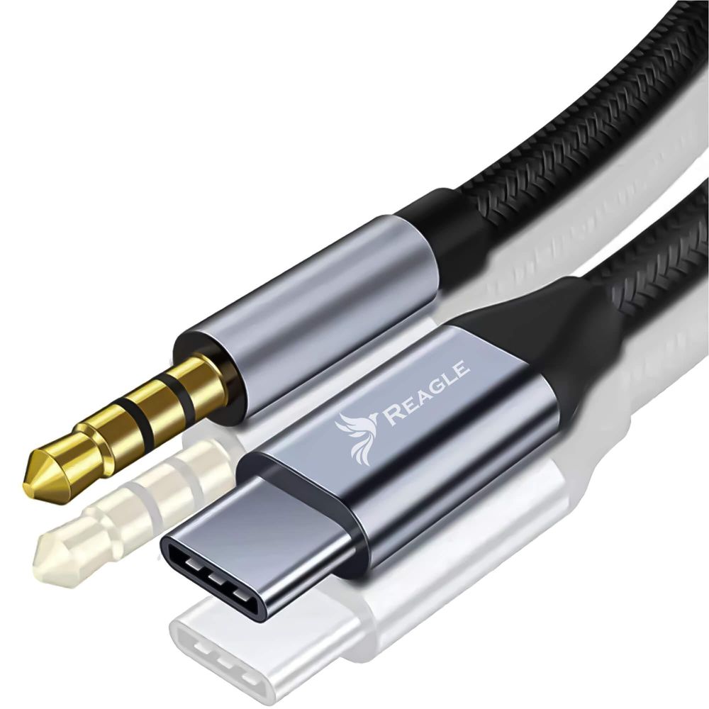 REAGLE 1m USB-C auf 3,5mm Klinkenstecker AUX Audiokabel mit DAC, Nylongeflecht, Aluminiumstecker, Stereo Adapter für Auto, Kopfhörer, Lautsprecher
