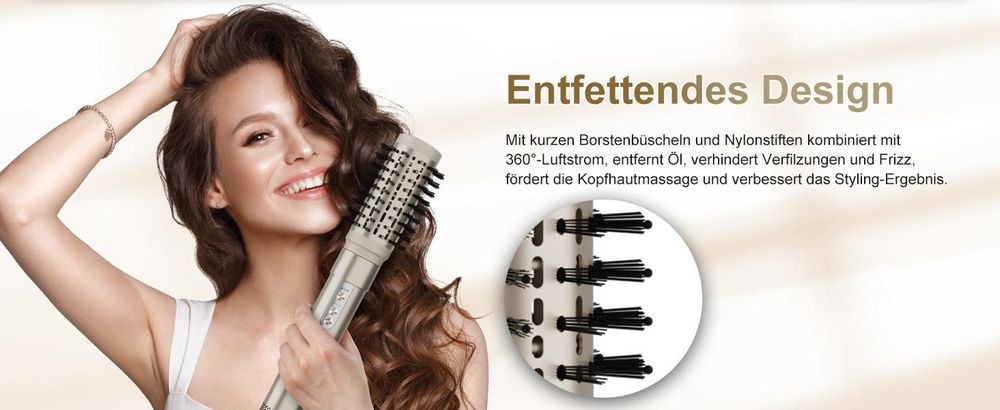 MCURO 6-in-1 Warmluftbürste mit 6 Aufsätzen,Airflow Lockenstab,Föhn & Negativ-Ionen Haarstyler inkl. Aufbewahrungstasche,für Glätten,Locken & Trocknen