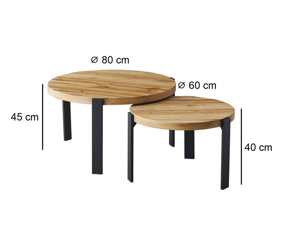 Design 2er Set Couchtisch GP-111 Echtholz rund Tisch Wohnzimmertisch