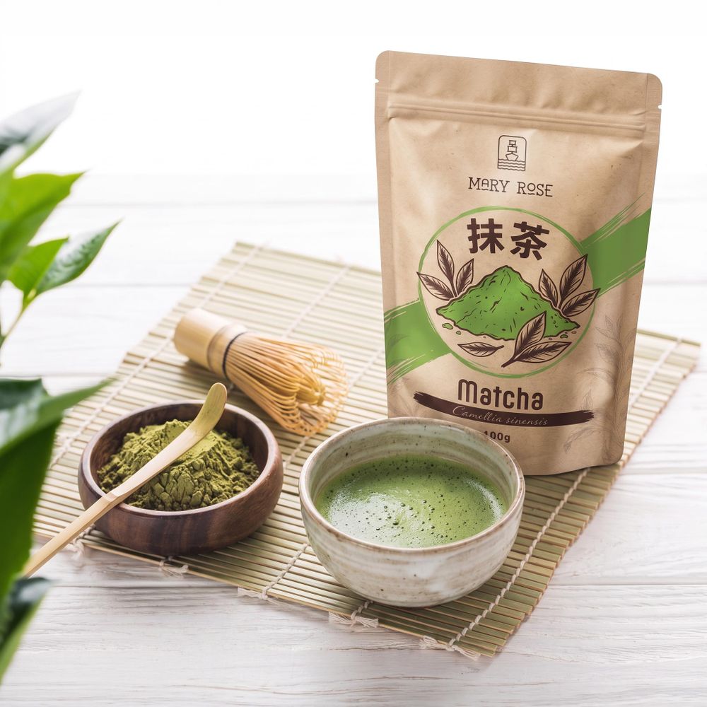 Mary Rose - Matcha Tee Pulver 100g - Grüner Tee Aus Hangzhou - Intensives Umami Aroma - Perfekt für Latte, Smoothies, Backen - Energie, Fokus