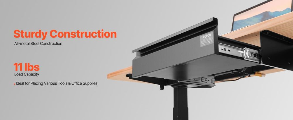 VEVOR 16" Breite Untertischschublade Ausziehbar, Untertischmontierte Ausziehbare Schubladenanbringung, Versteckter Desktop 2-Lagen Aufbewahrungsorganisator, Untertisch Bleistiftschublade für Home Sit Stand Arbeitsplatz, 18x9x8 Zoll, Einzelne Schicht