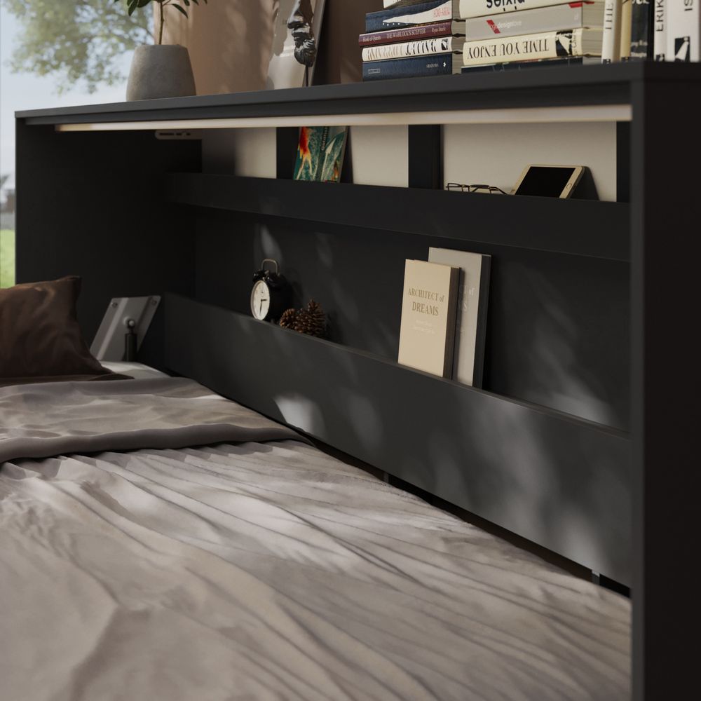 Schrankbett Standard 90x200 cm Horizontal Anthrazit/ Anthrazit Hochglanzfront mit Gasdruckfedern