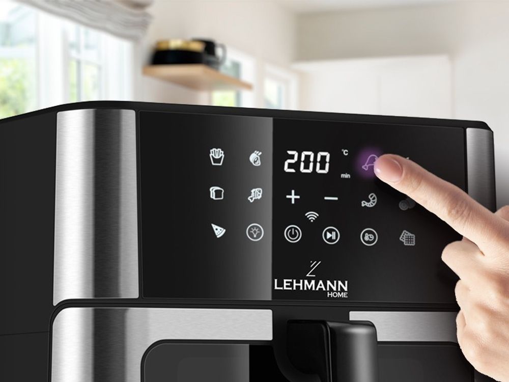 LEHMANN Heißluftfritteuse, Airfryer 1800 W, Kapazität 10L, 80°-200°, 12 Programmen, mit Sichtfenster - Backen und Frittieren Ohne Fett