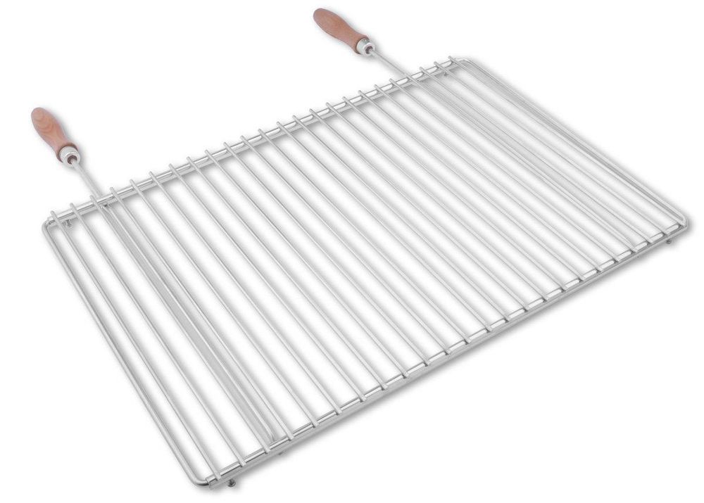 DEOS Verstellbarer Grillrost aus Edelstahl 55–65 × 37 cm mit Holzgriffen – Hauptansicht