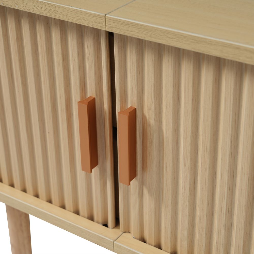 okwish TV-Schrank,Sideboard，Lowboard，TV-Ständer，Aufbewahrungsmöbel，Schrank mit Stauraum ，Ovaler Tischplatte，Kommode  mit Schubladen，Helles Walnussholz